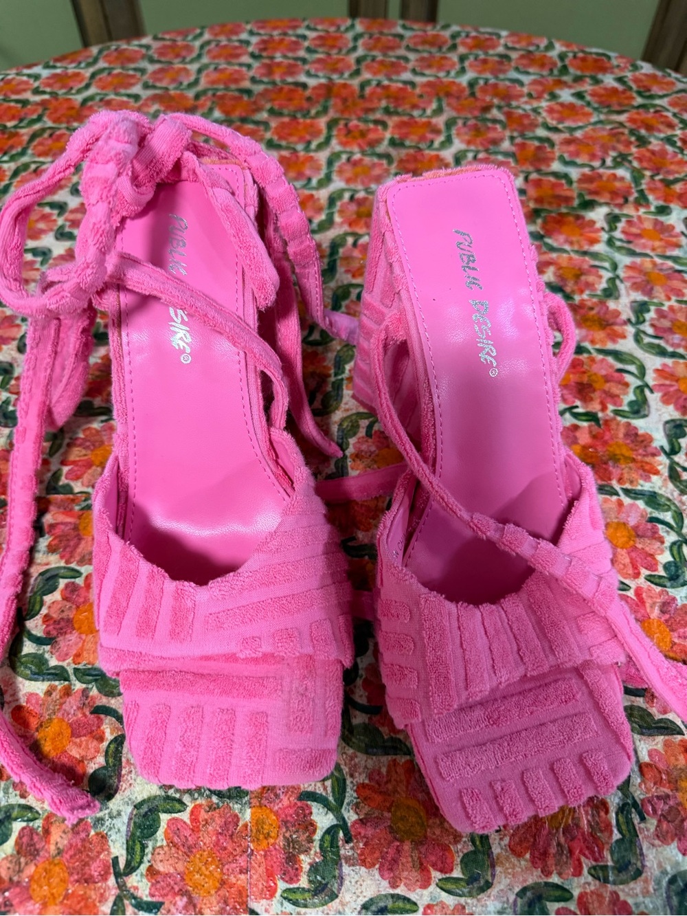 Public Desire Hot Pink Strappy Block Heel Mules fits a woman’s sz 8